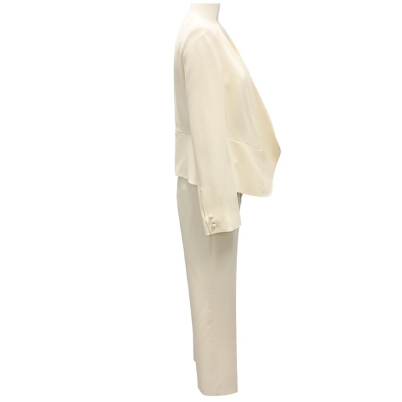 FABIANA FILIPPI IVORY EMBELLISHED OPEN FRONT CADY JACKET AND STRAIGHT LEG TAILOR - Picture 2 of 6